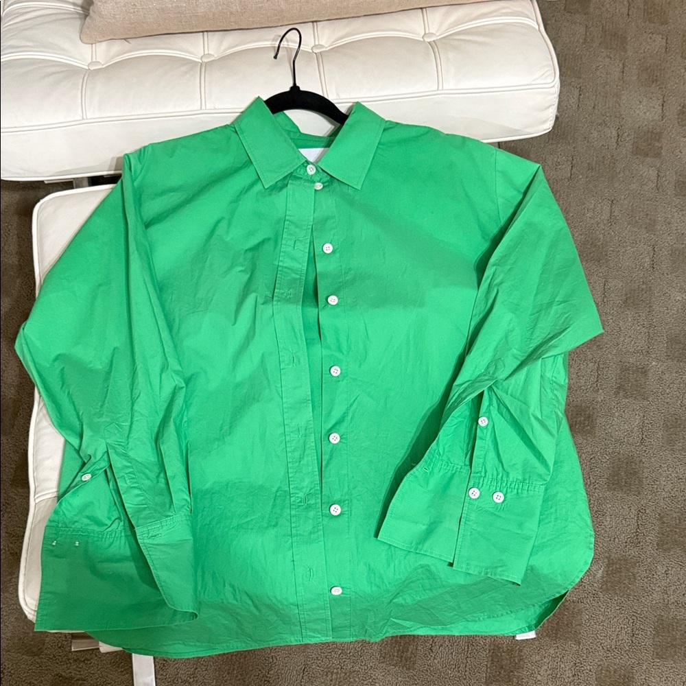 Green FRAME oversized cotton button down perfect with jeans